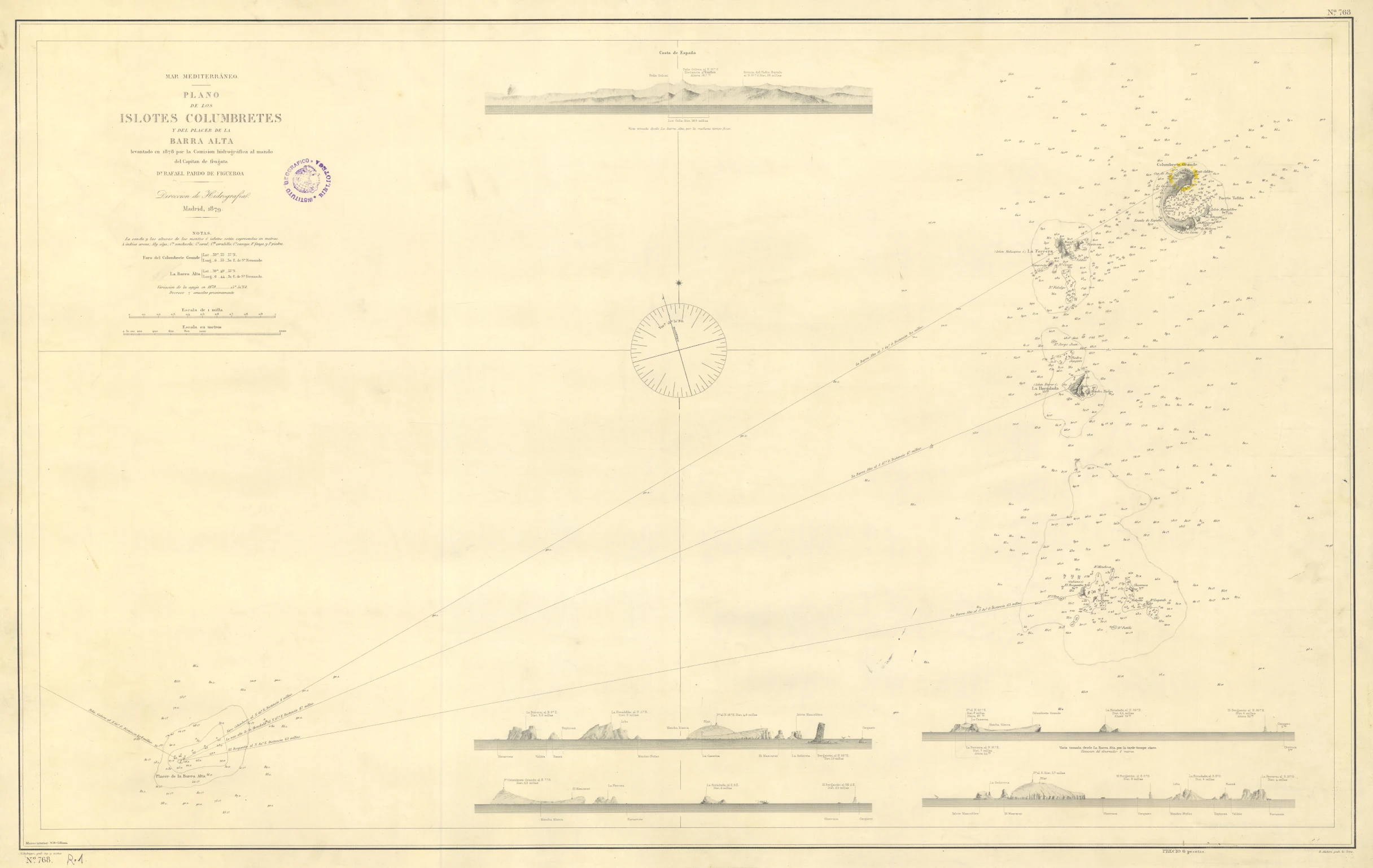 Carta náutica antigua de las Islas Columbretes