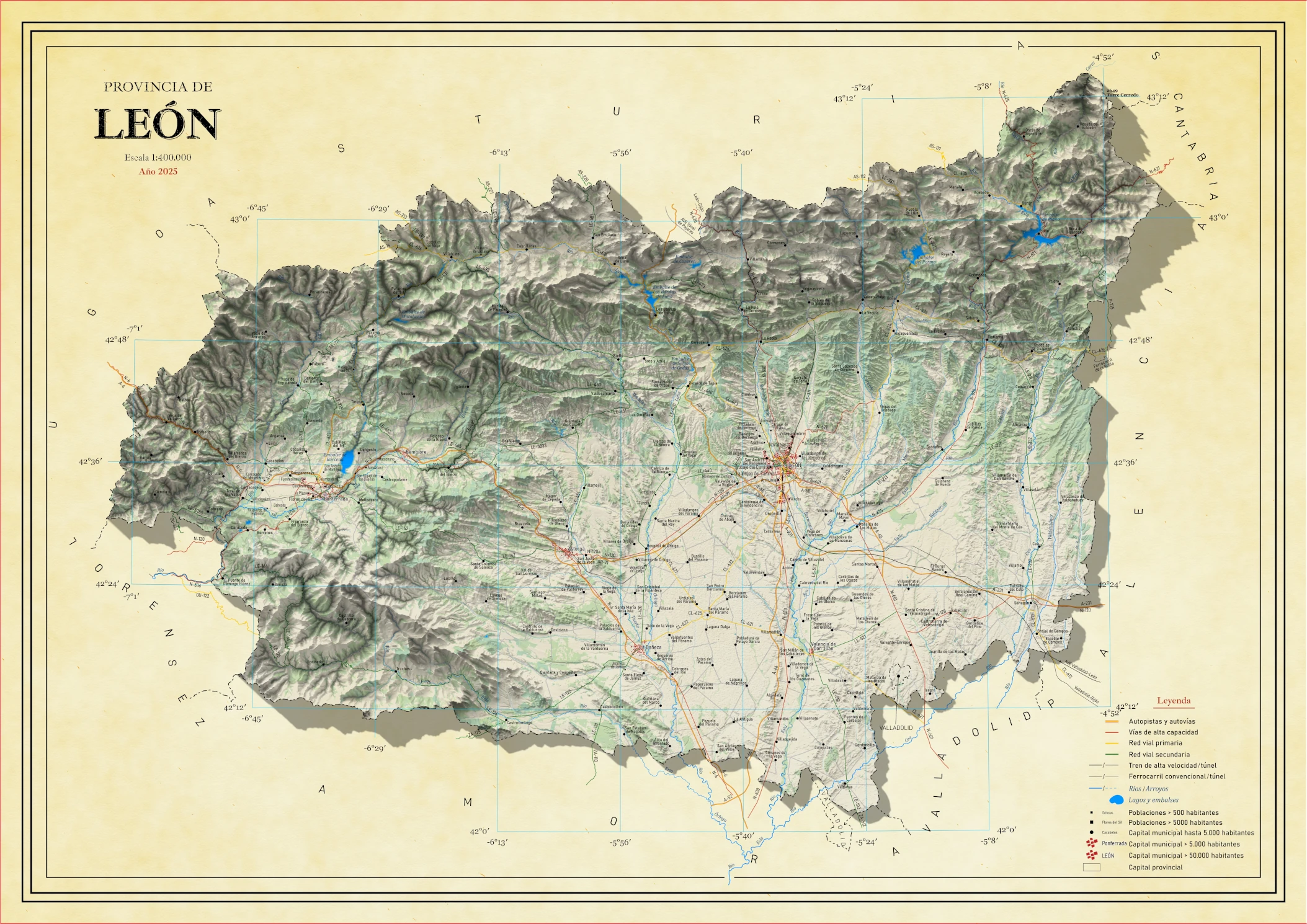 Moderno mapa antiguo en relieve de Jaen