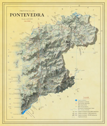 Moderno mapa antiguo de Pontevedra
